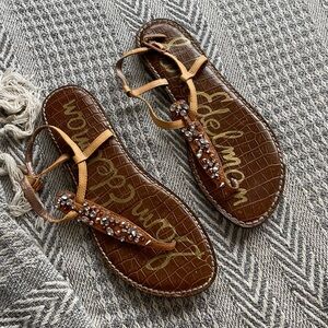 Sam Edelman Gwyneth Jeweled Studded Leather thong sandals Sz 8.5 Tan